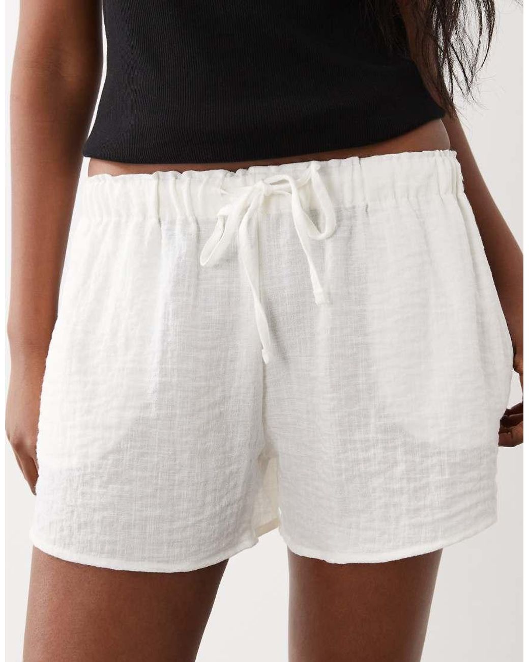 Gina Tricot White Pull On Lightweight Drawstring Shorts