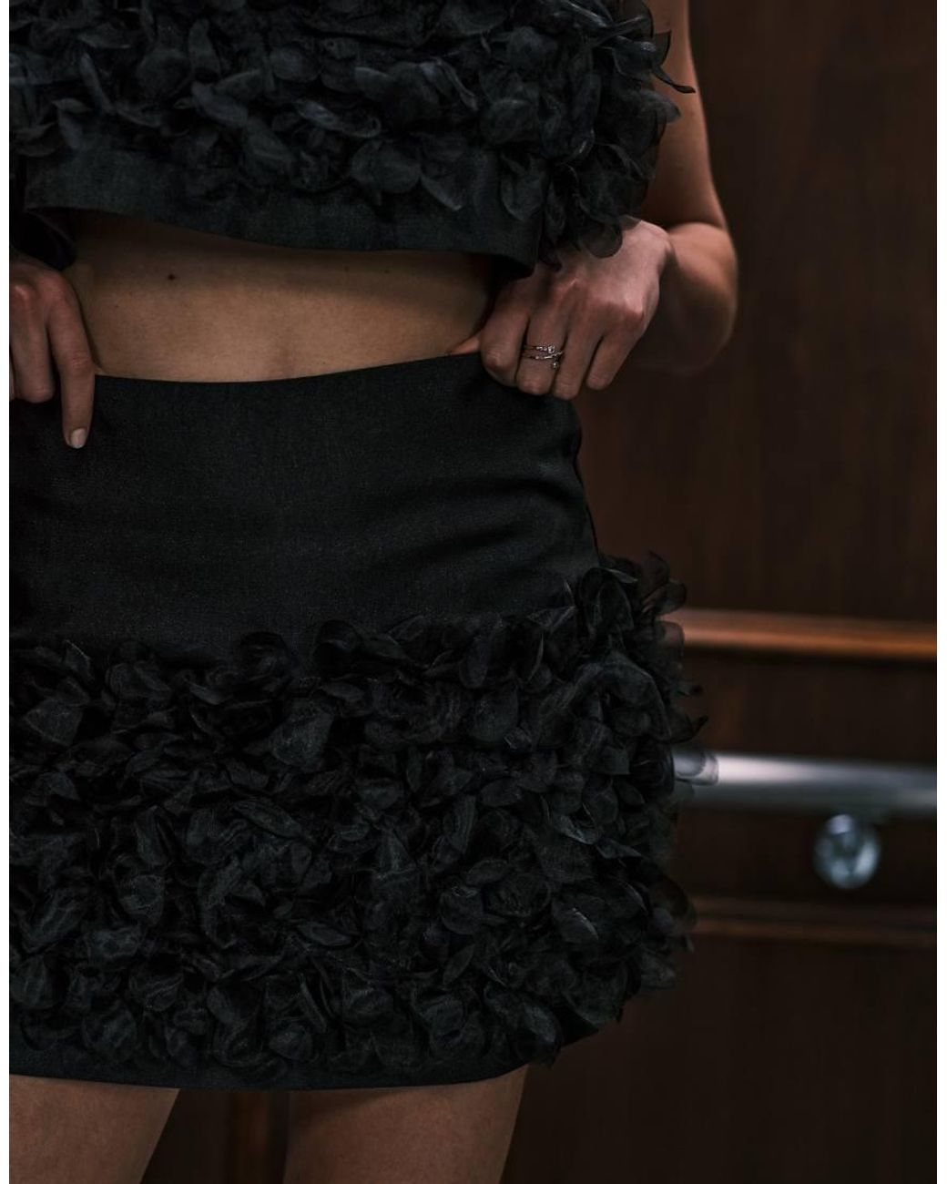 Sister Jane Black Plume Organza 3D Floral Mini Skirt Co-Ord