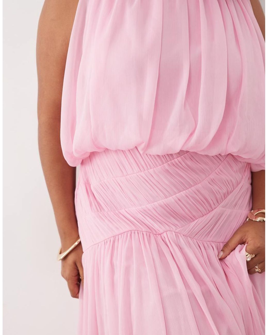 ASOS Pink Asos Design Curve Draped Gauged Ruched Waist Detail Maxi Dress