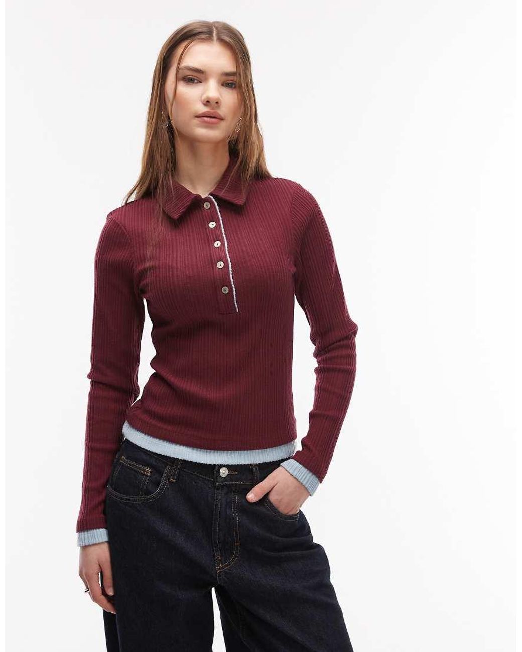 ASOS Double Layer Collared Button Front Polo Top