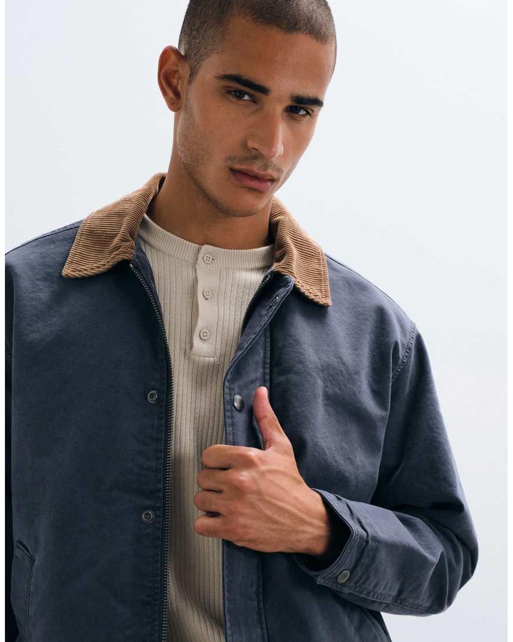 Abercrombie & Fitch Blue Zip Up Canvas Worker Jacket for men