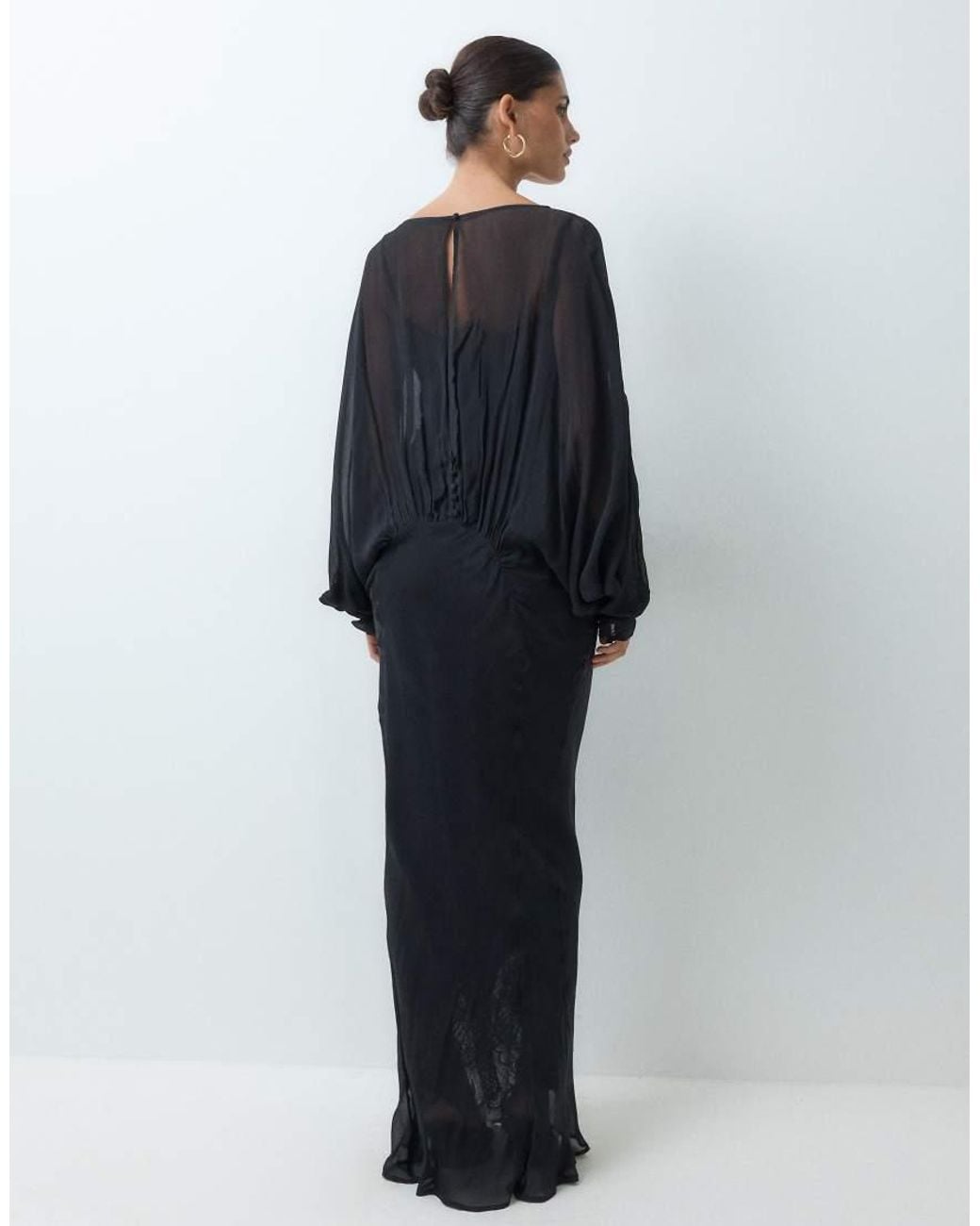 ASOS Blue Chiffon Batwing Maxi Dress With Satin Panel