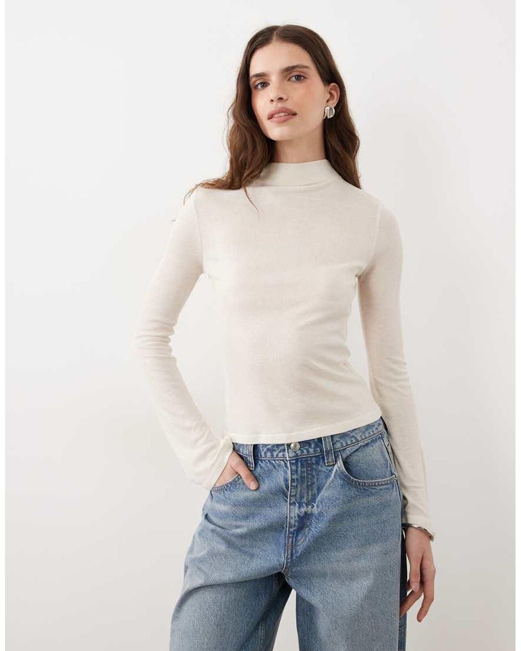 Miss Selfridge White Sheer High Neck Top