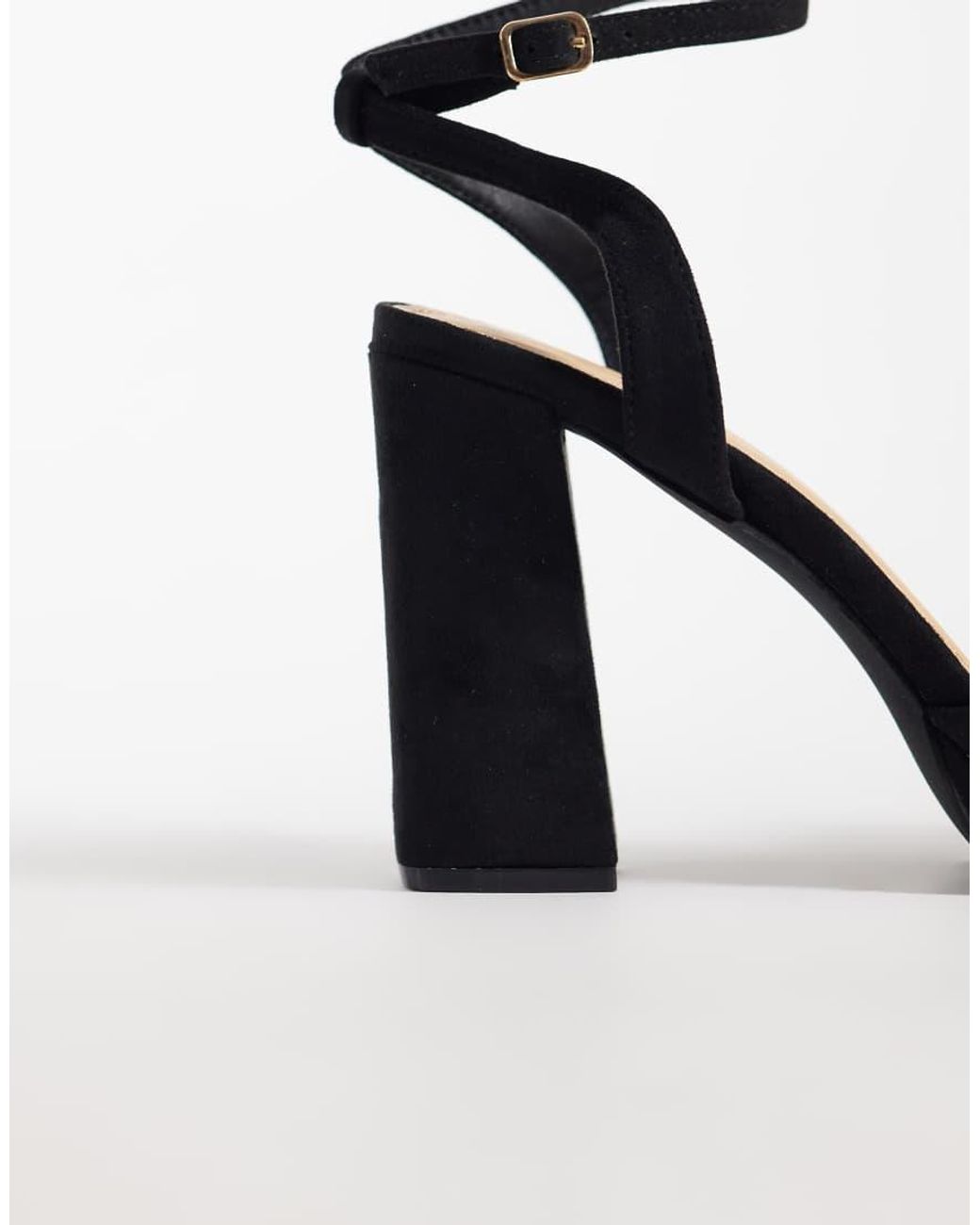SEQWL Wide Fit Black Faux Suede Platform Block Heeled Sandal