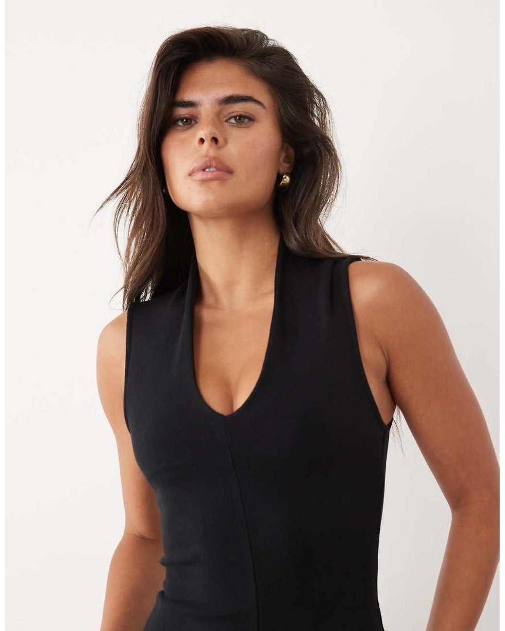 ASOS Natural Plunge Front Grown-on Neck Mini Dress