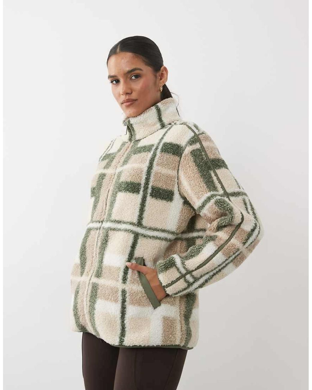 Sweaty Betty Natural Plush Fleece Contrast Zip Up Jacket