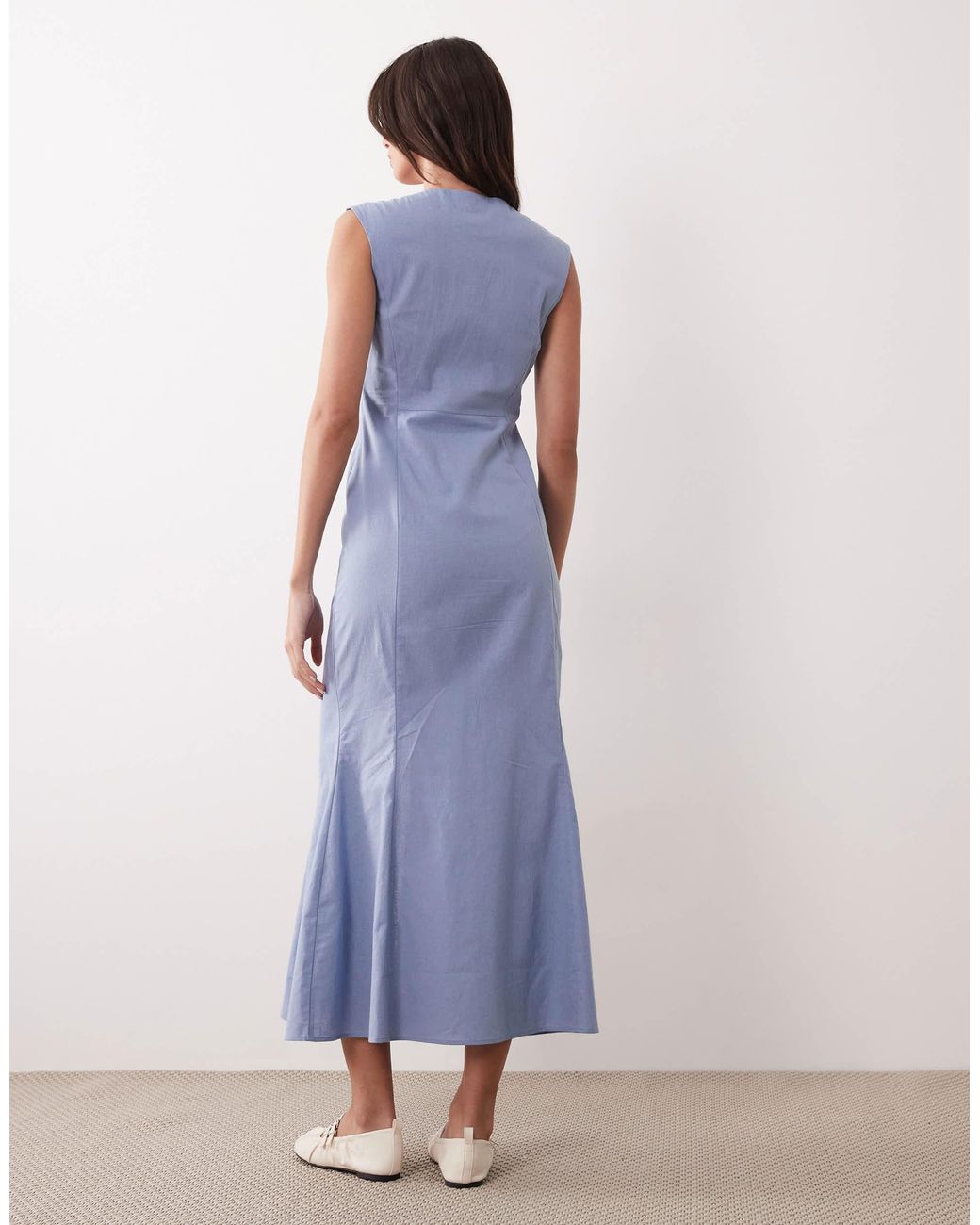 ASOS Blue Square Neck Button Down Midi Sundress