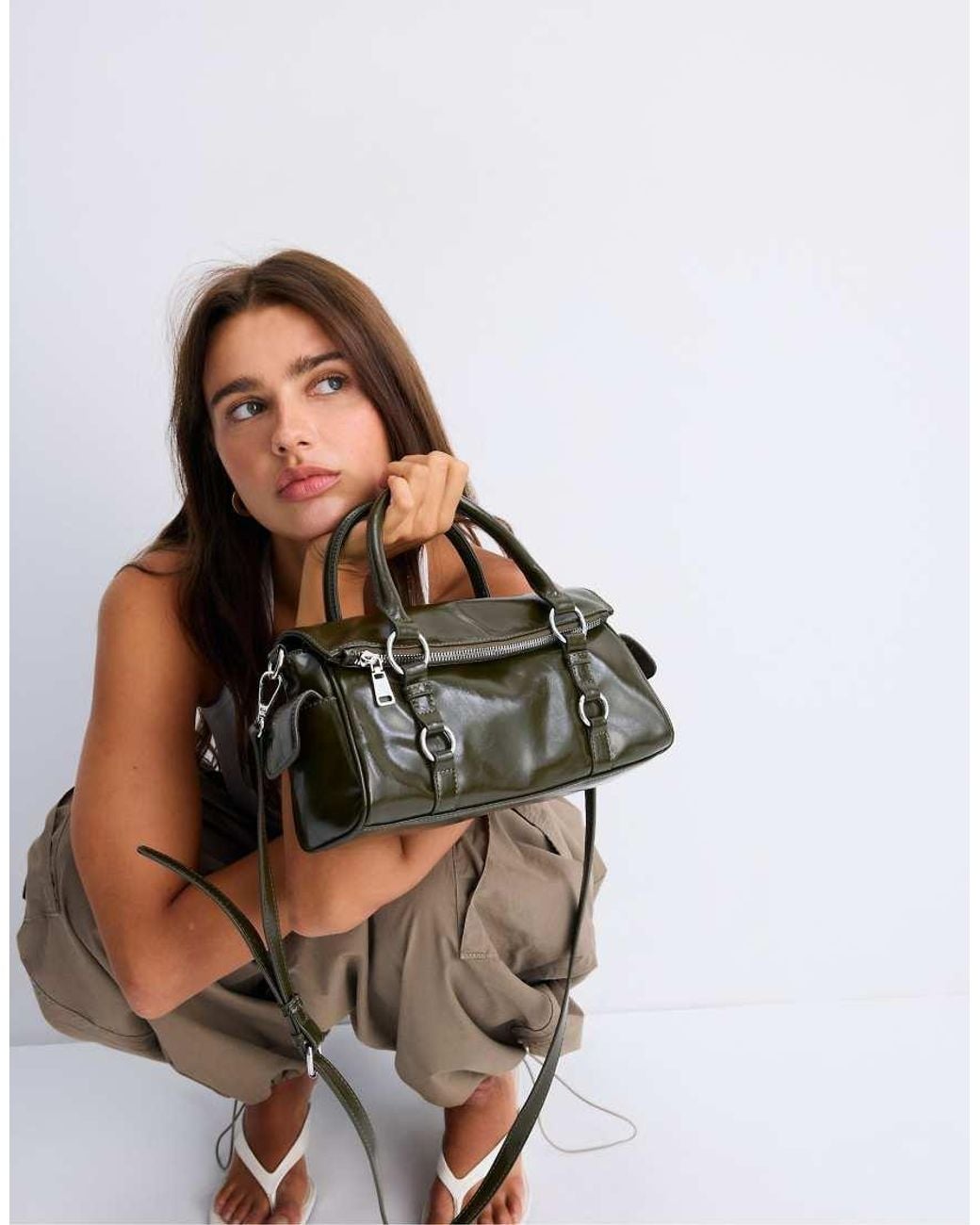 Stradivarius Green Zipped Bowling Bag