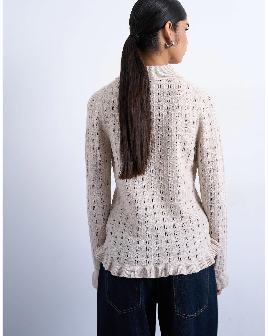 TOPSHOP Blue Knitted Button Through Frill Top
