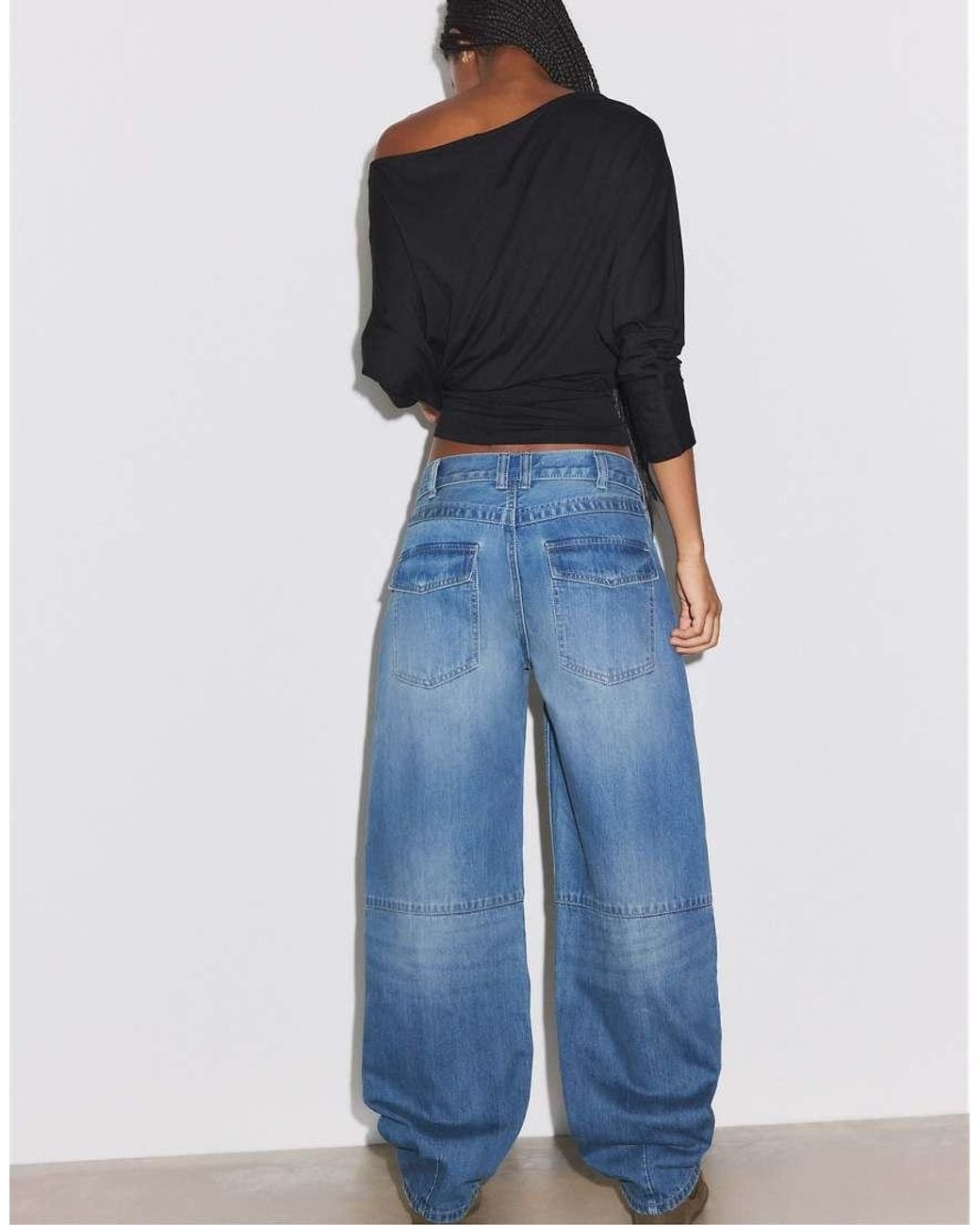 Stradivarius Blue Crossover Waist Barrel Jeans