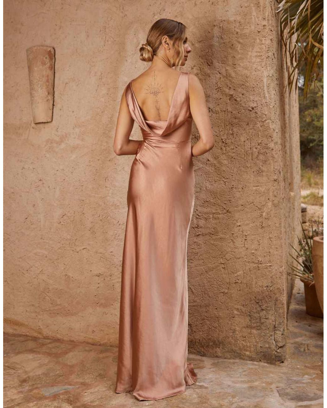 Six Stories Brown Cowl Back Satin Bridesmaid Dress