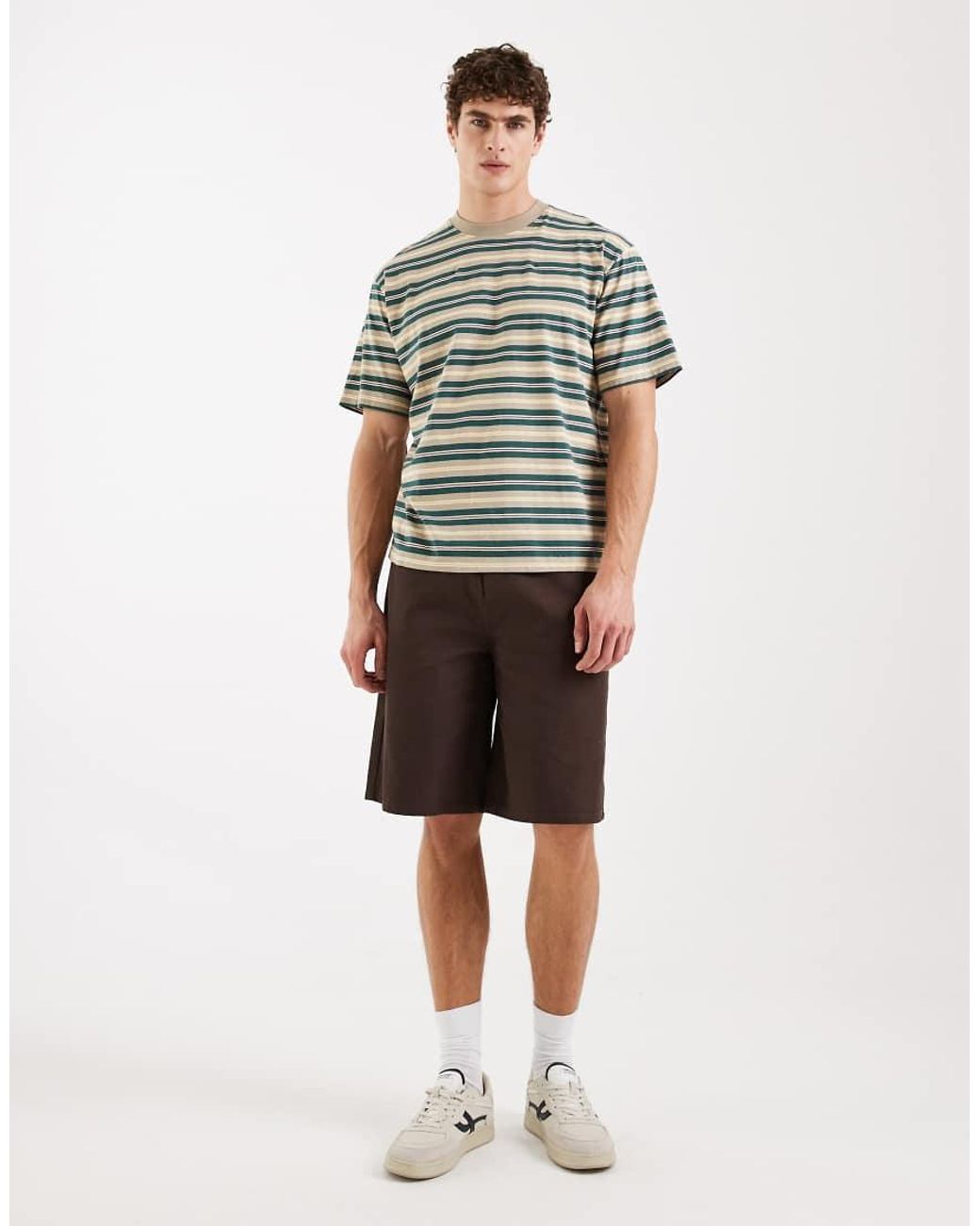 Redefined Rebel Green Jed Boxy Oversized Fit Short Sleeve Stripe Tee for men
