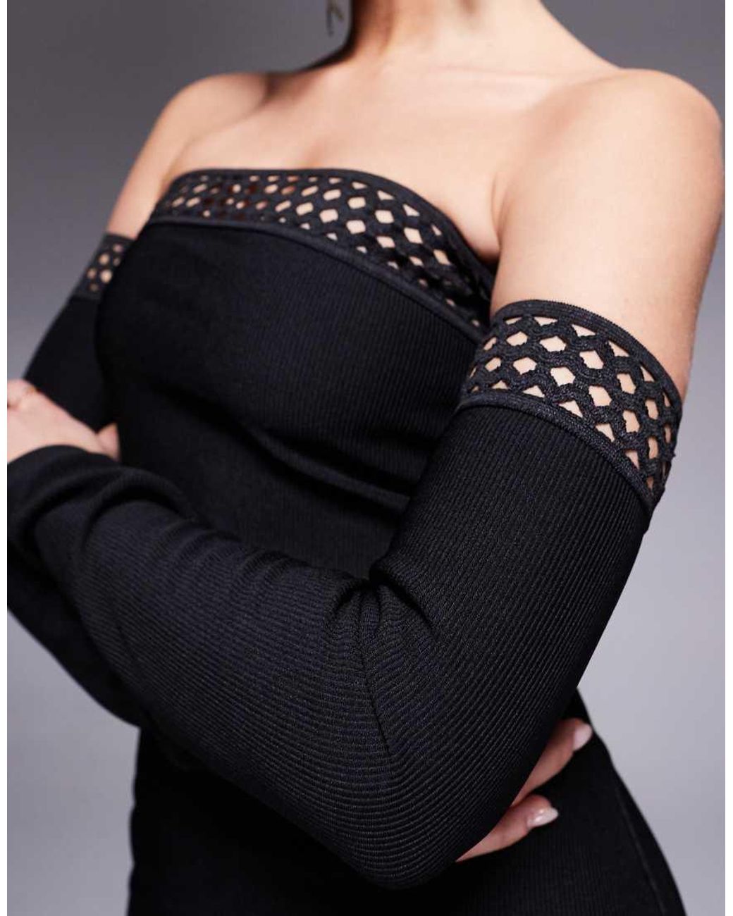 Goddiva Black Boobtube Ribbed Midi Dress With Split