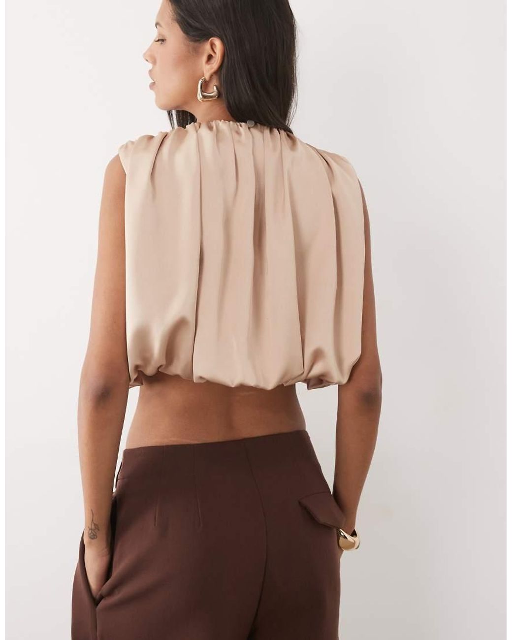 ASOS Natural Satin Sleeveless Bubble Top
