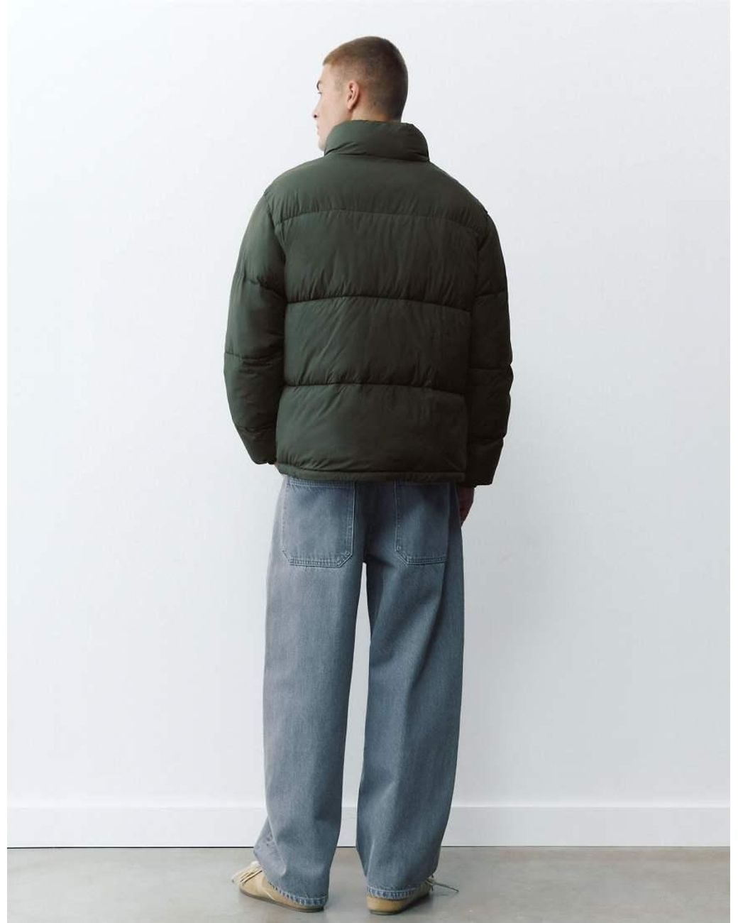 Pull&Bear Gray High Neck Puffer Jacket for men