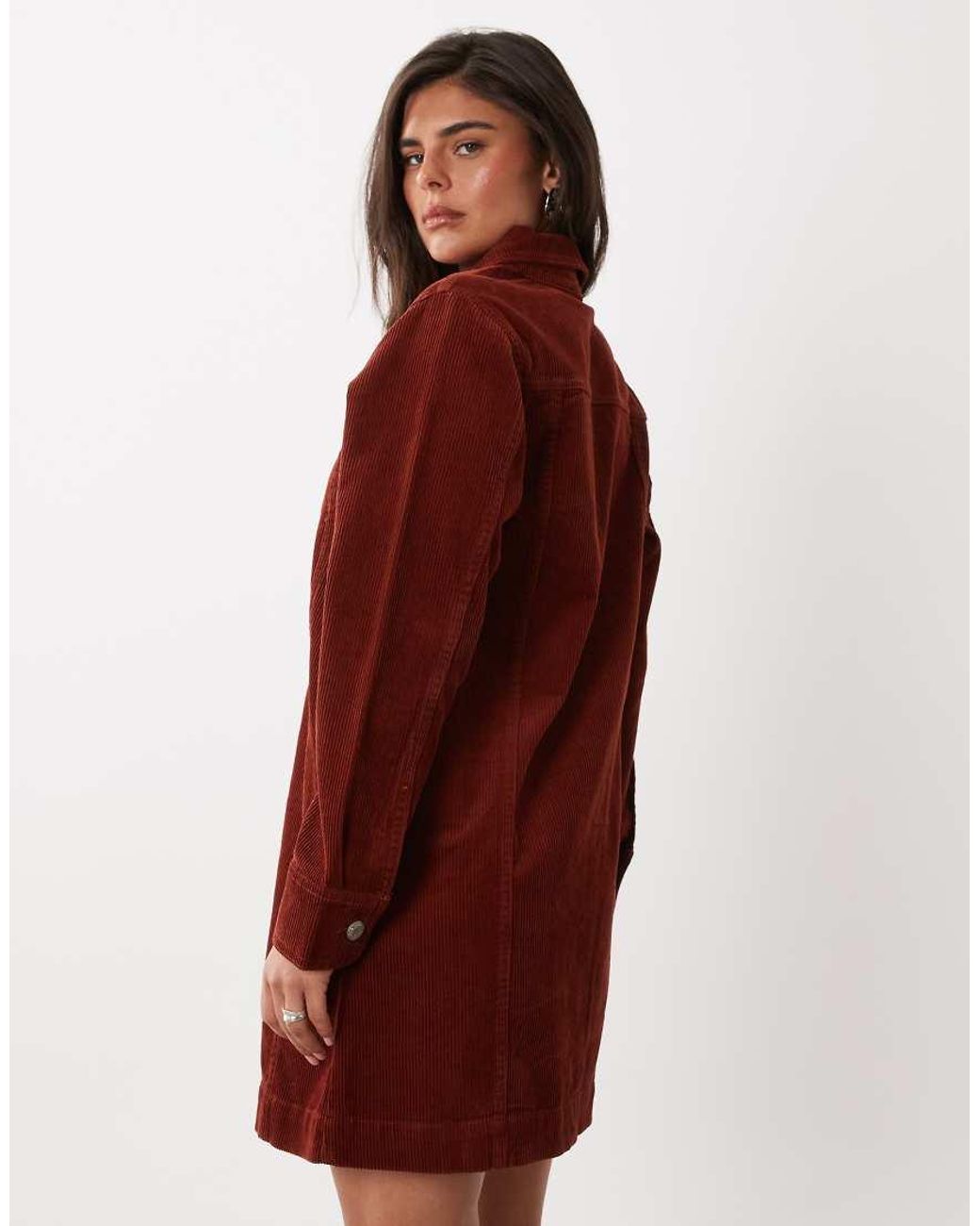 Nobody's Child Red Sheena Cord Spread Collar Button Down Shirt Dress