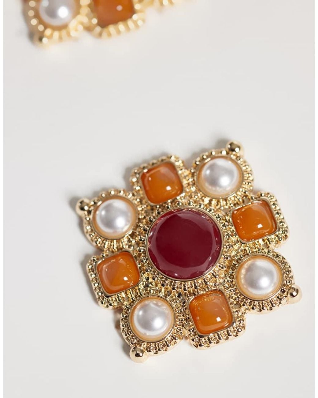 Reclaimed Vintage White Style Studs With Pearl And Faux Semi Precious Stone Details