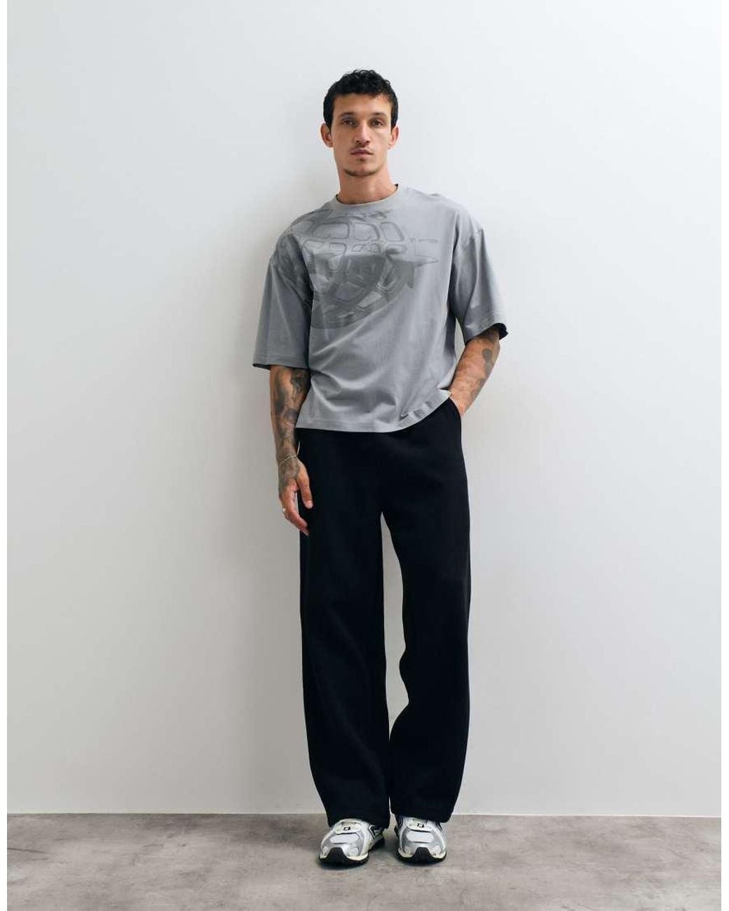 ASOS Gray Boxy Oversized T-shirt With Street Graphic for men