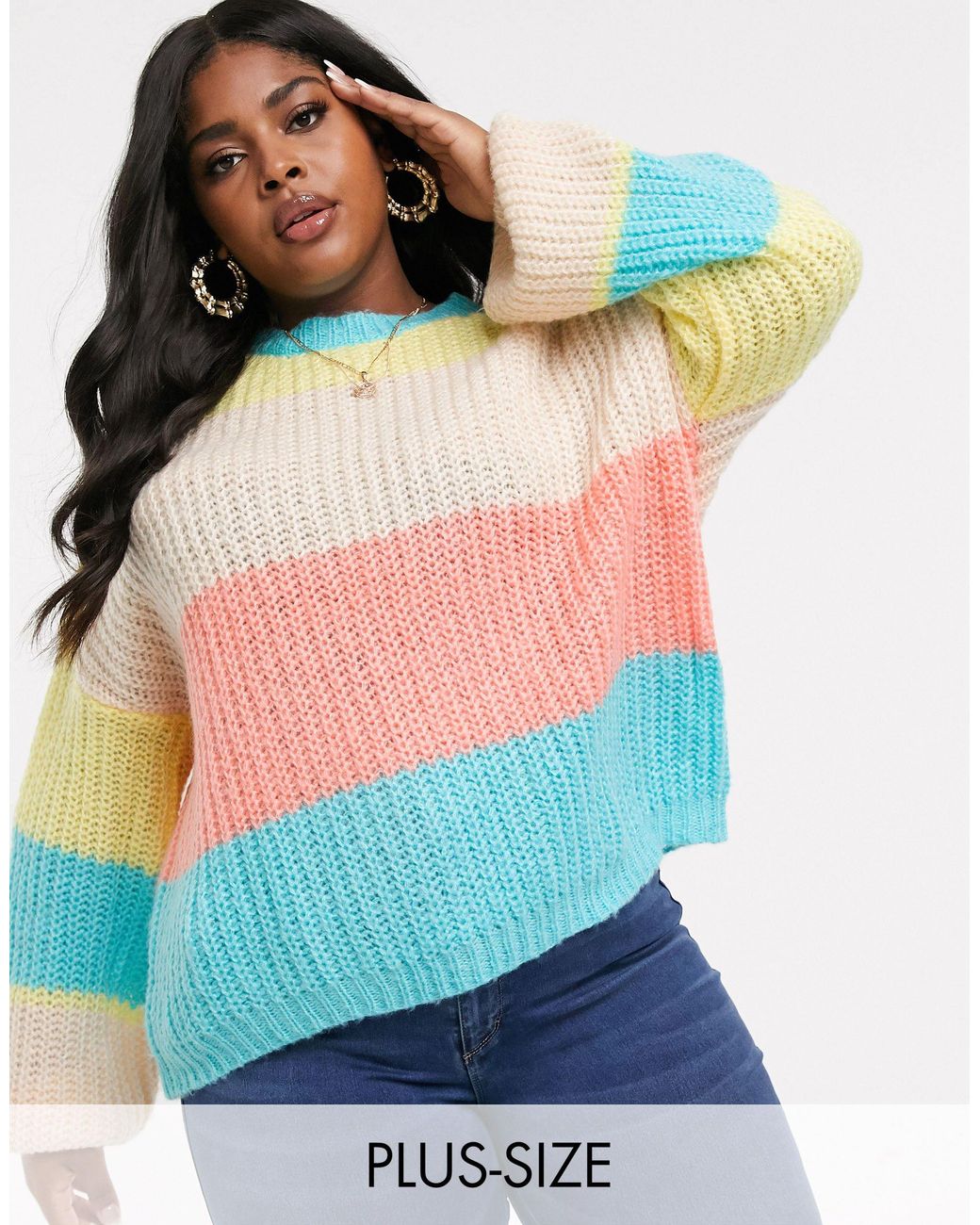 Missguided Rainbow Pastel Stripe Jumper 