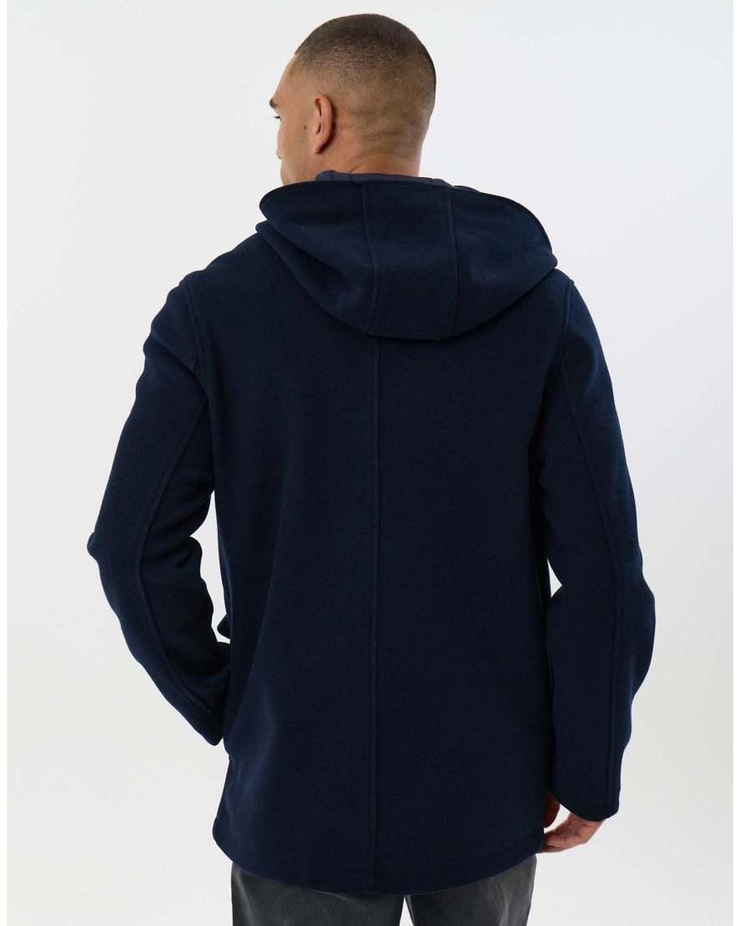Threadbare Blue Faux Wool Hooded Jacket for men