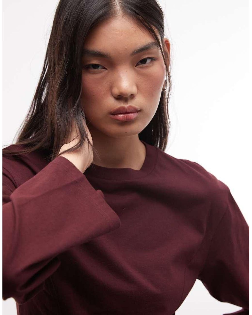 Monki Red Contour Seam Long Sleeve Top