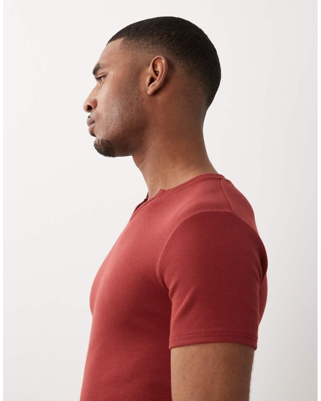 ASOS Red Muscle Fit T-shirt With Notch Neck for men