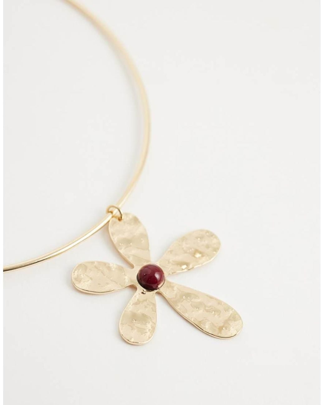 ASOS White Torgue Necklace With Hammered Flower Pendant