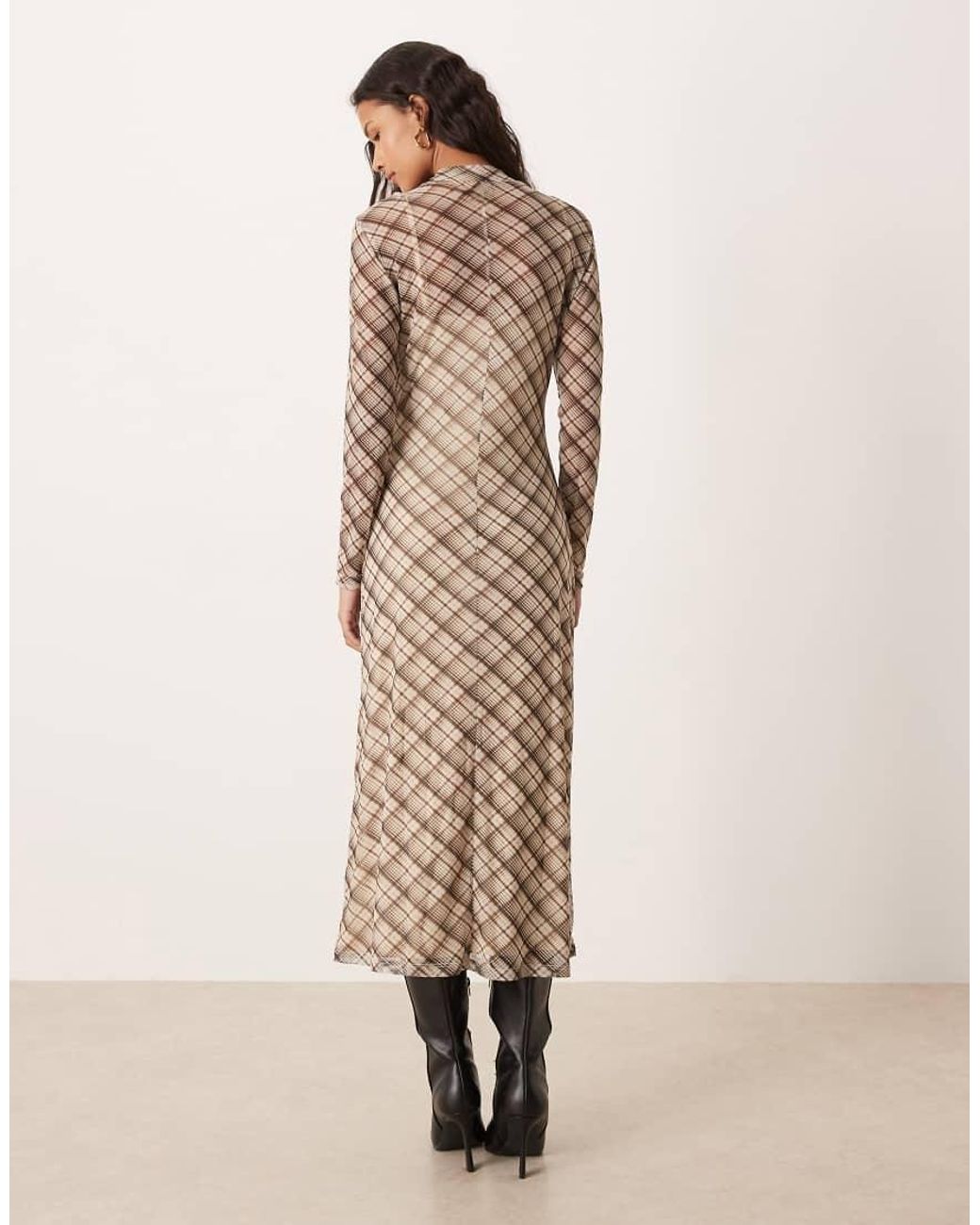 Vila Natural High Neck Mesh Midi Dress