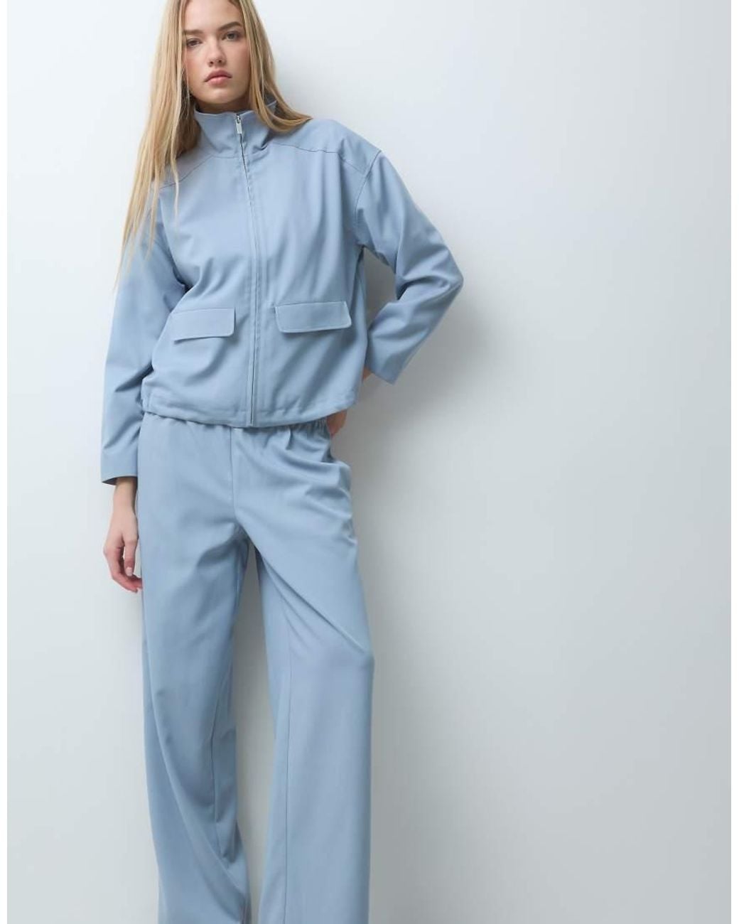 4th & Reckless Blue Elasticated toggle Waist Detail Wide Leg Pants Set
