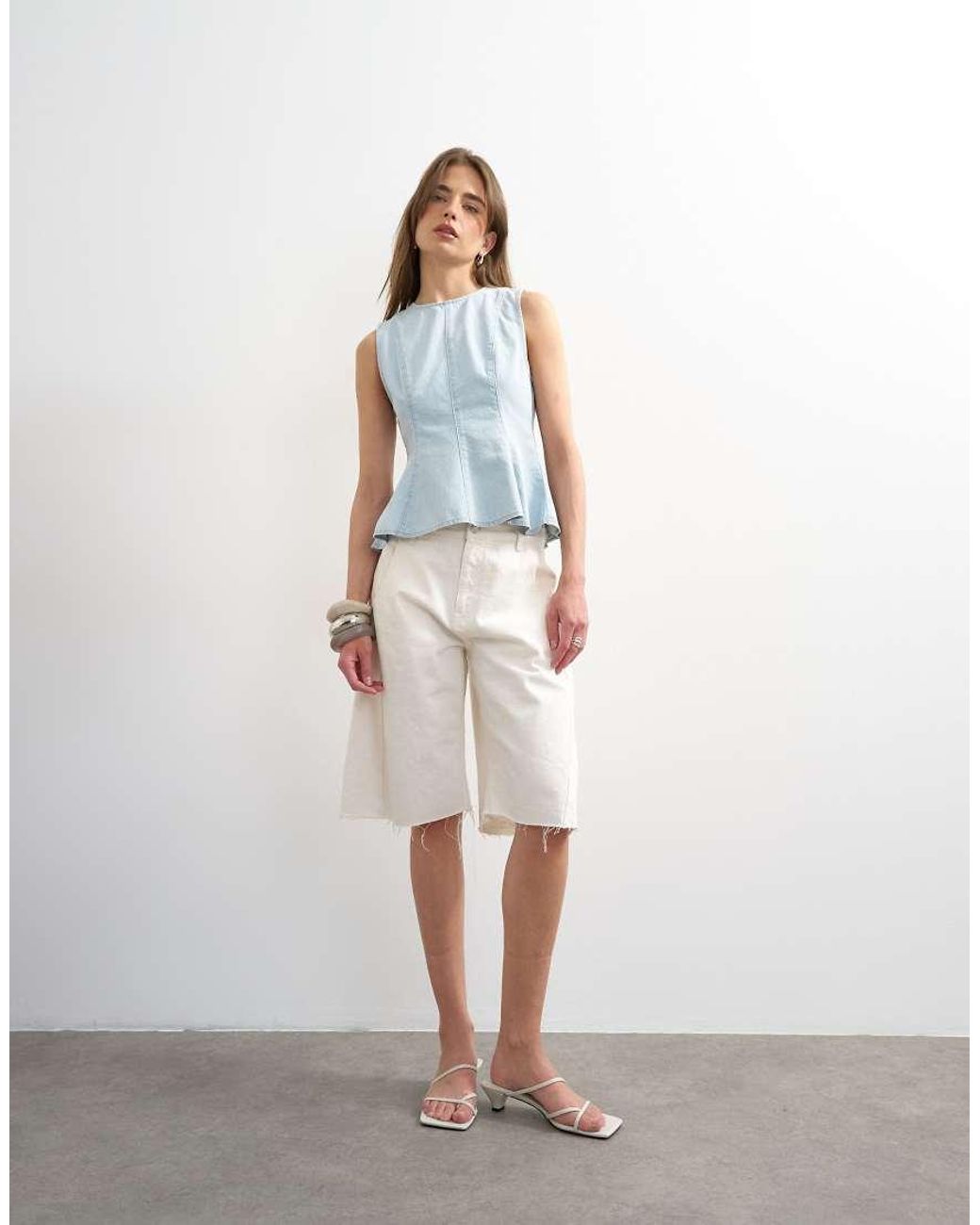 TOPSHOP Blue Denim Seamed Peplum Top