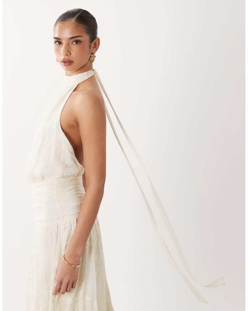 Gina Tricot White Embroidery Maxi Dress With Open Back Detail