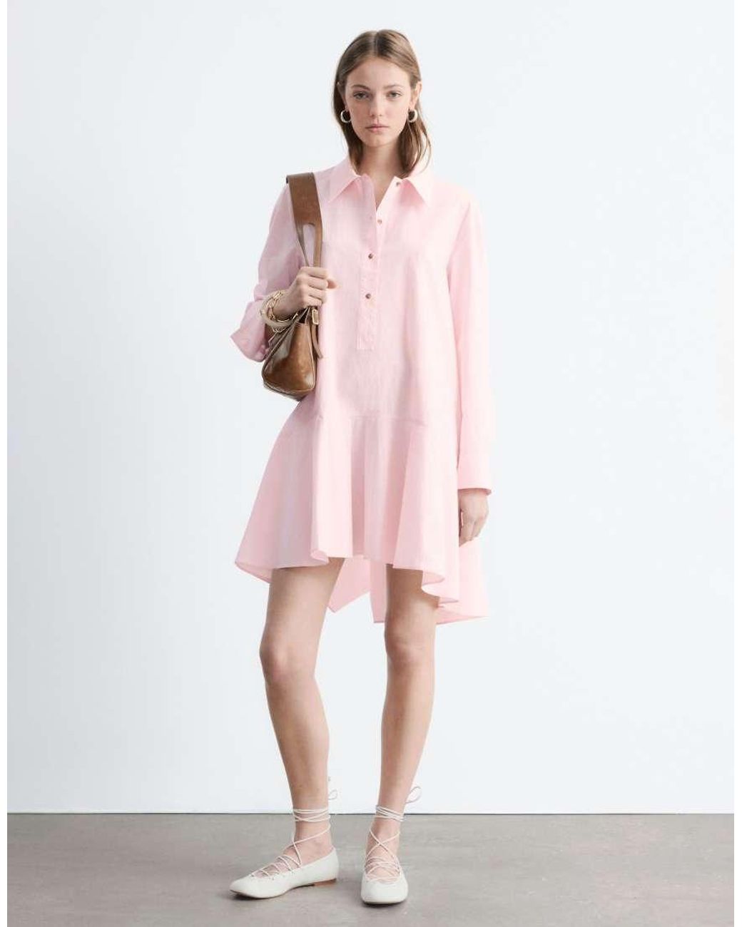 & Other Stories Pink Pure Cotton Poplin Polo Mini Dress