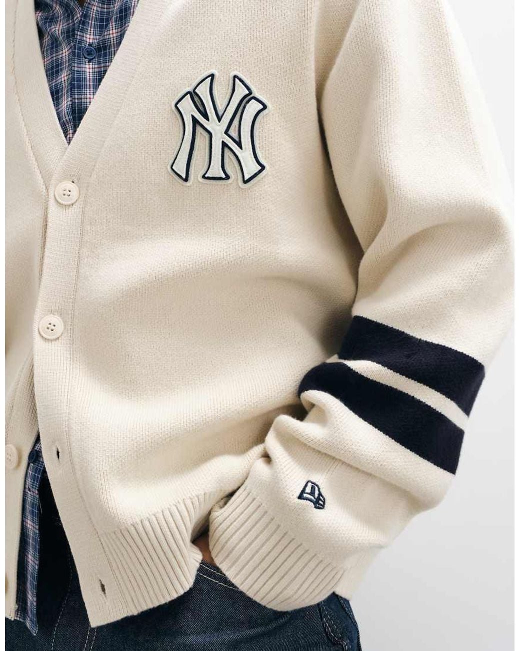 KTZ Natural Ny Yankees Logo Mlb Knitted Cardigan for men