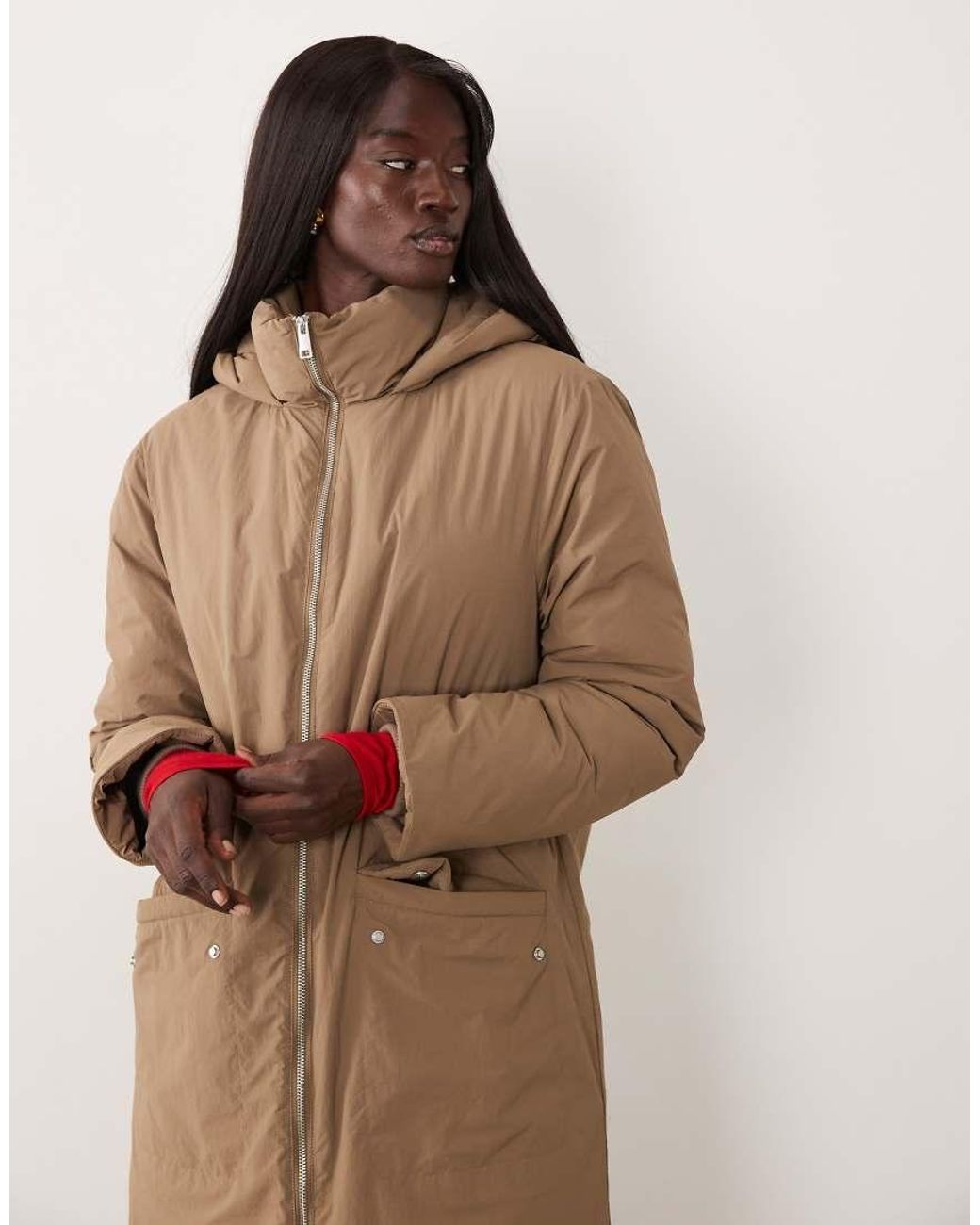 ASOS Brown Asos Design Tall Hooded Longline Padded Jacket