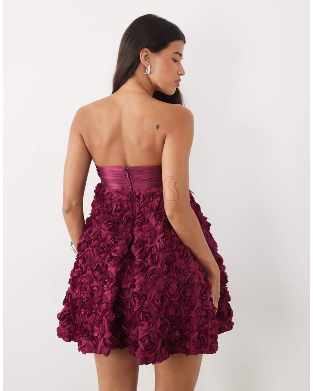 ASOS Red Bandeau Mini Dress With 3d Floral Skirt