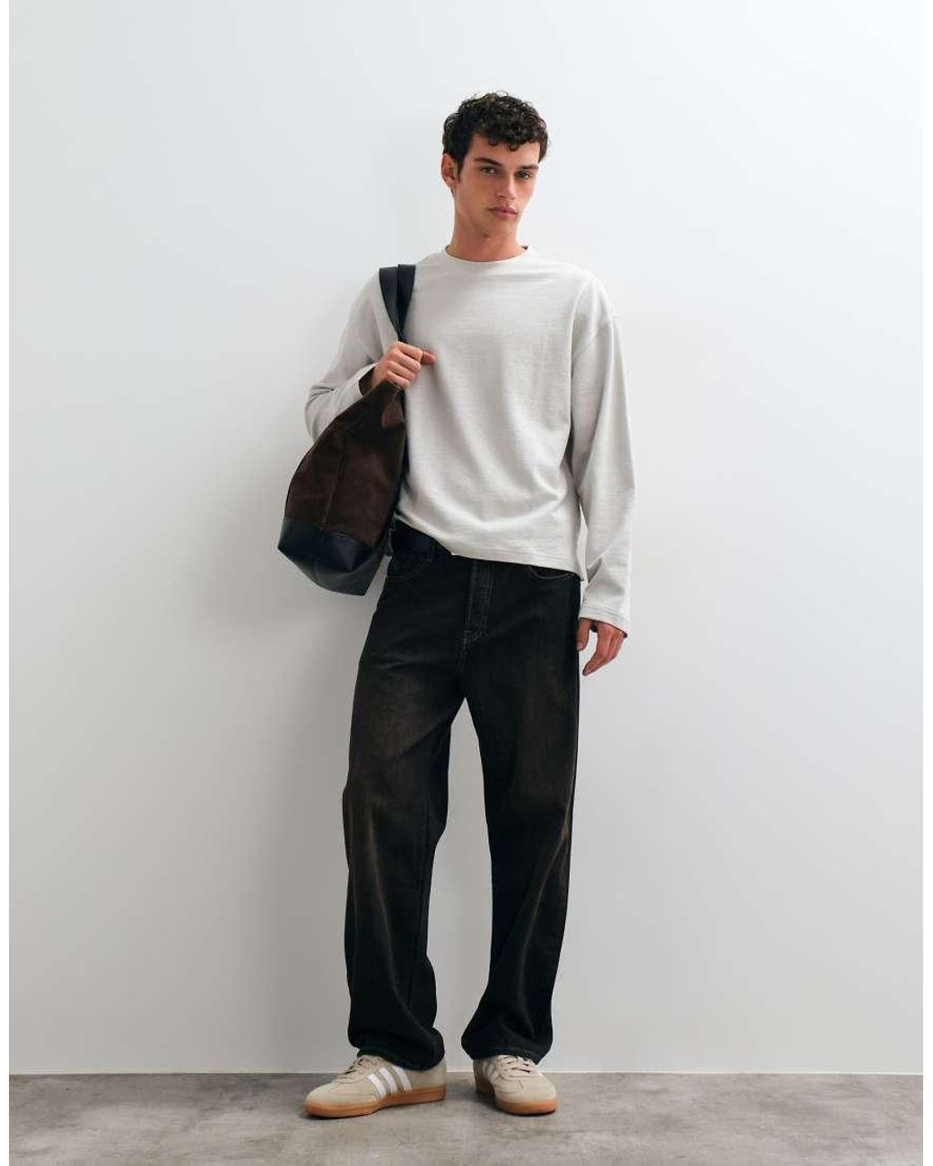 ASOS Gray Boxy Oversized Long Sleeve T-shirt for men