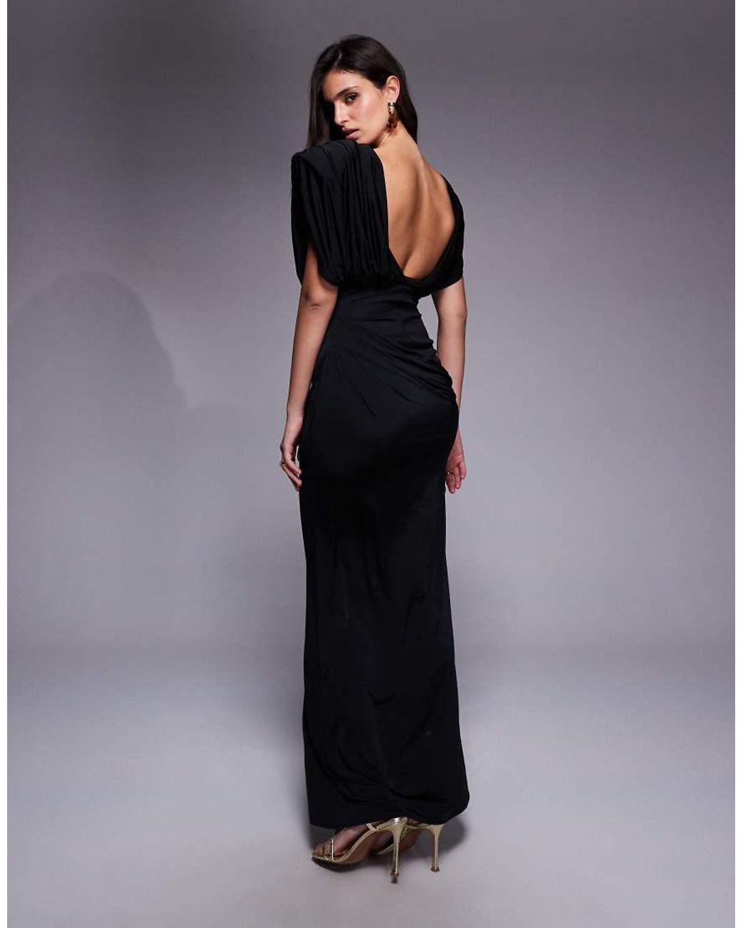 ASOS Black Structured Shoulder Maxi Dress With Exposed Corset