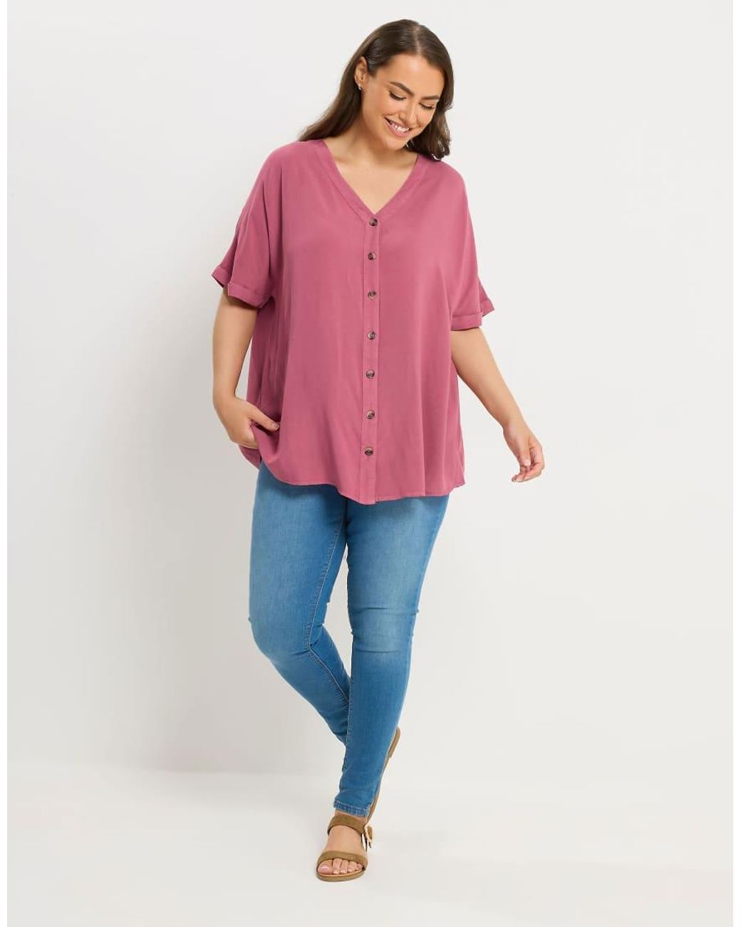 Yours Clothing Pink Chambray Button Through Blouse