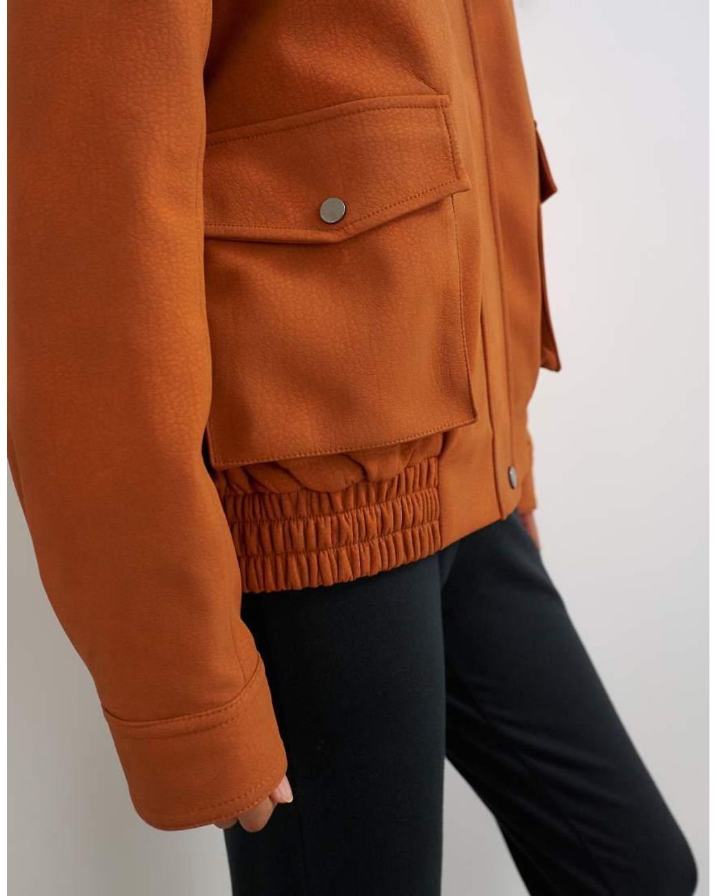 TOPSHOP Brown Faux Leather Oversized Bomber Jacket