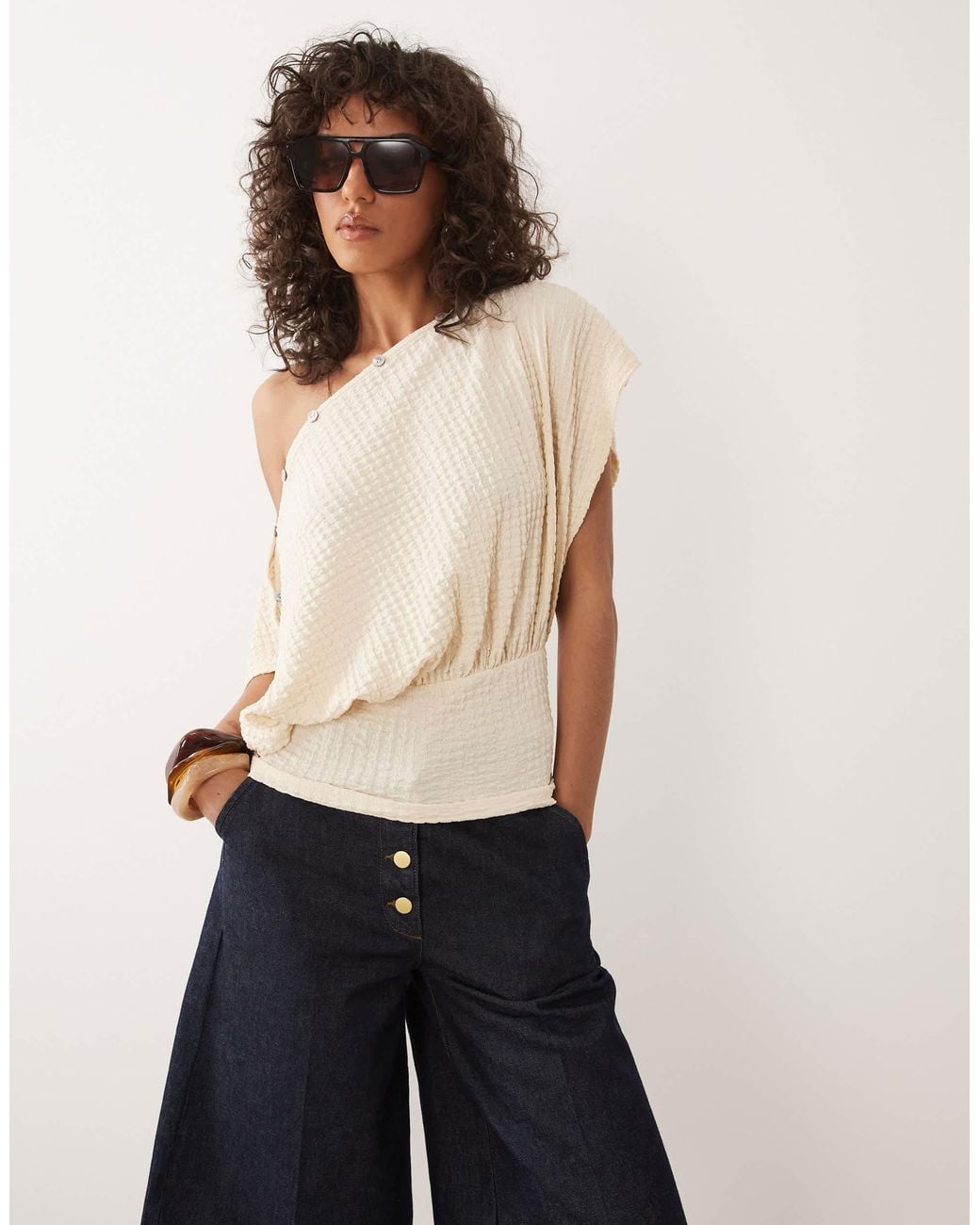 ASOS Natural Textured Multi Way Button Top