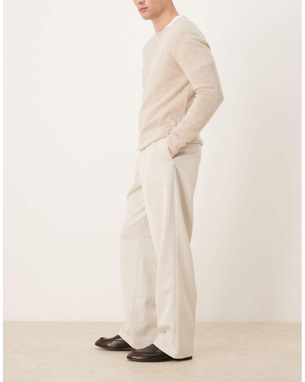 ASOS Natural Wide Leg Dress Pants With Double Pleats for men