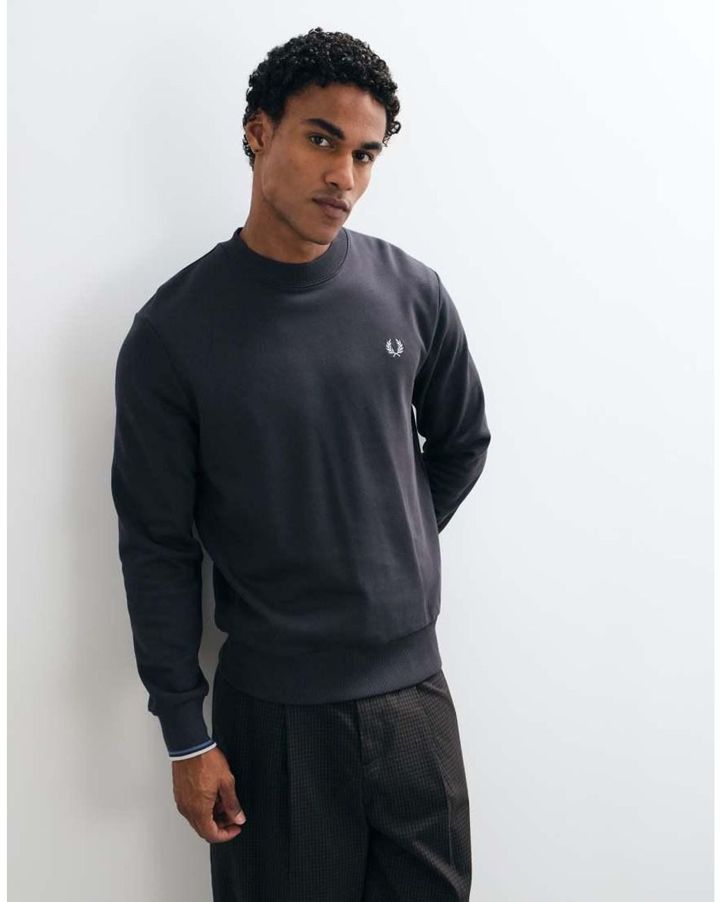 Fred Perry Blue Crewneck Logo Sweatshirt for men
