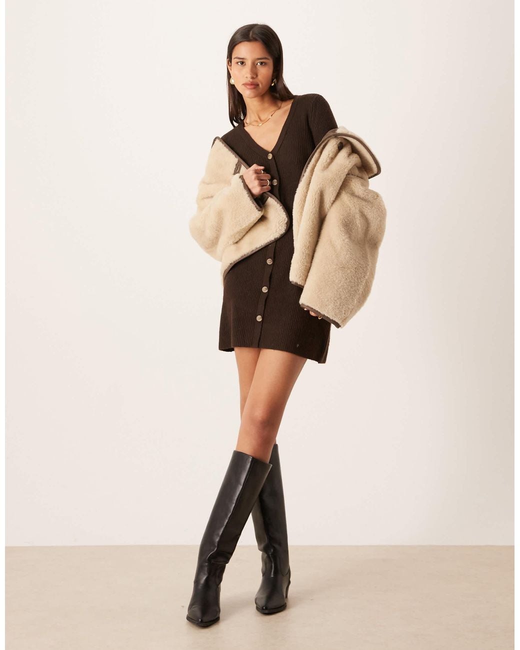 Aware Black Knitted Button Front Mini Dress