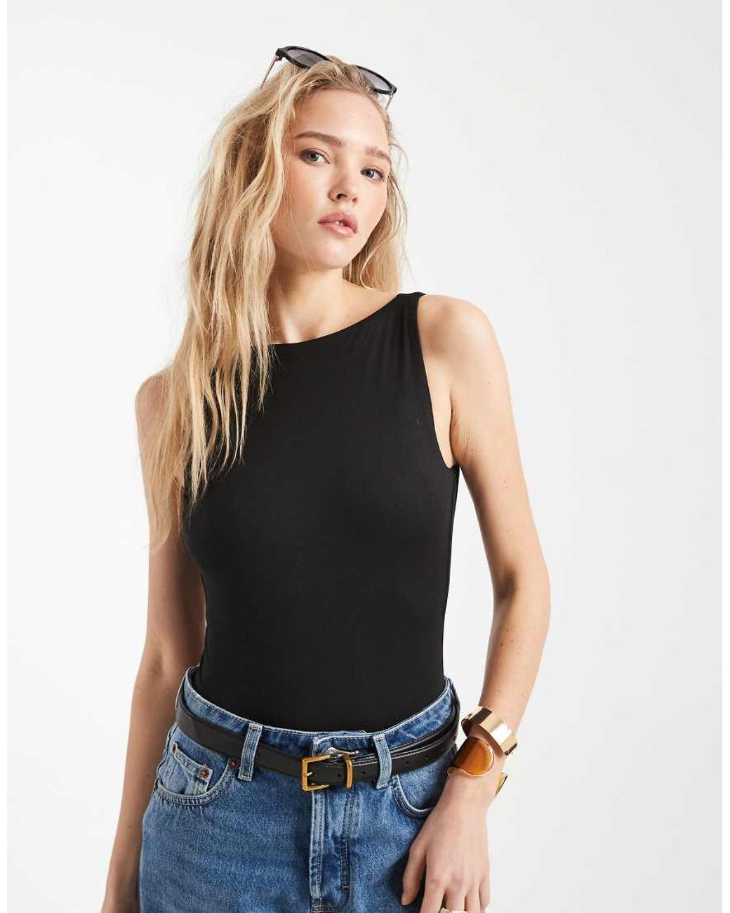 Miss Selfridge Black Sculpted Low Back Bodysuit