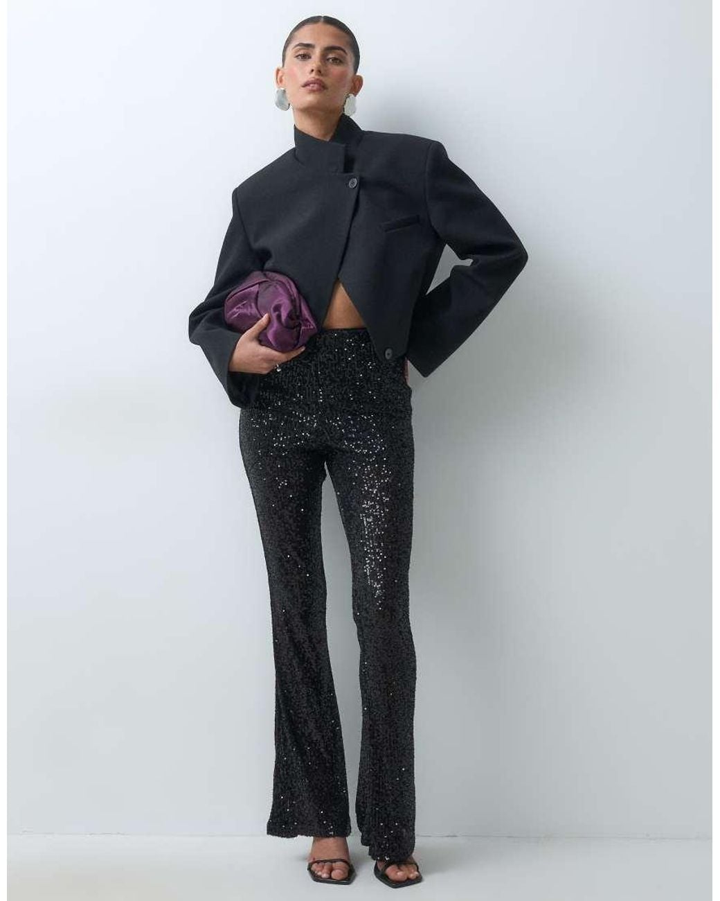 ASOS Gray Allover Sequin Flare Pants