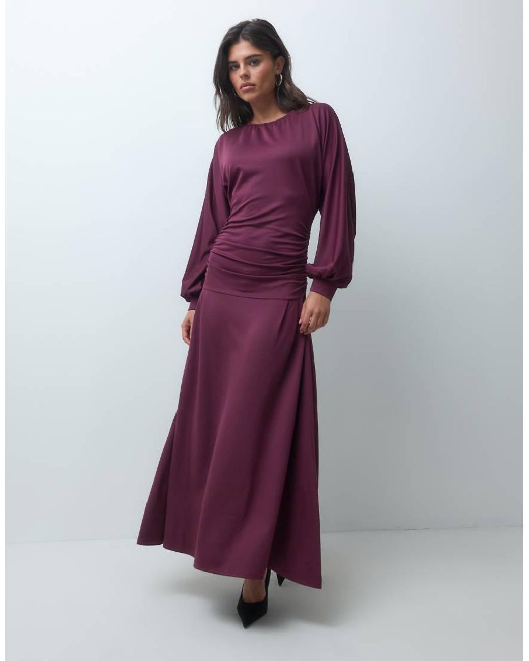 Iyal Purple Modal Stretch Dropped Waist Batwing Maxi Dress