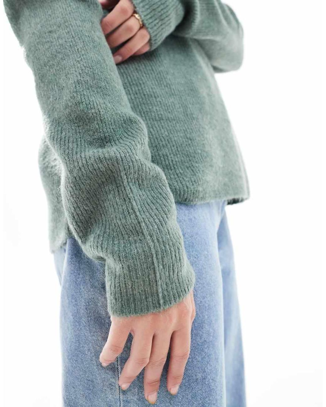 Vero Moda Green Rewlefile Ribbed Loose Fit V-Neck Knitted Drop Shoulder Jumper