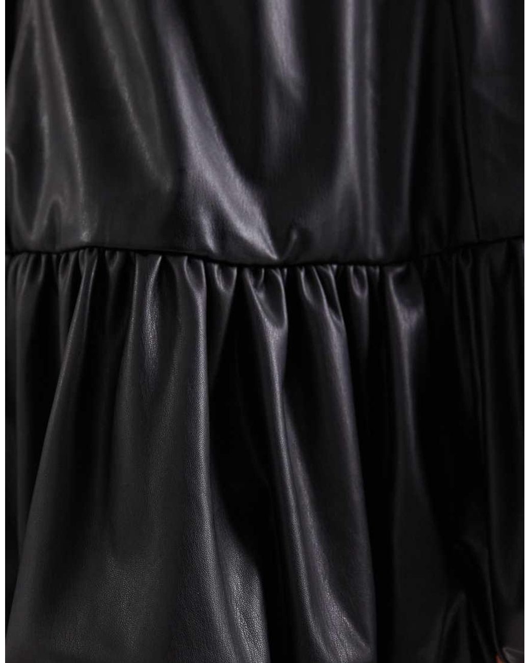 Miss Selfridge Black Faux Leather Bubble Hem Mini Dress