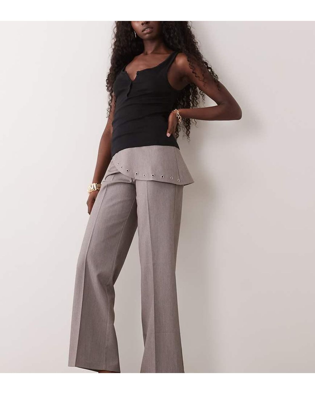 The Frolic Brown Exclusive Eyelet Detail Wrap-front Pants
