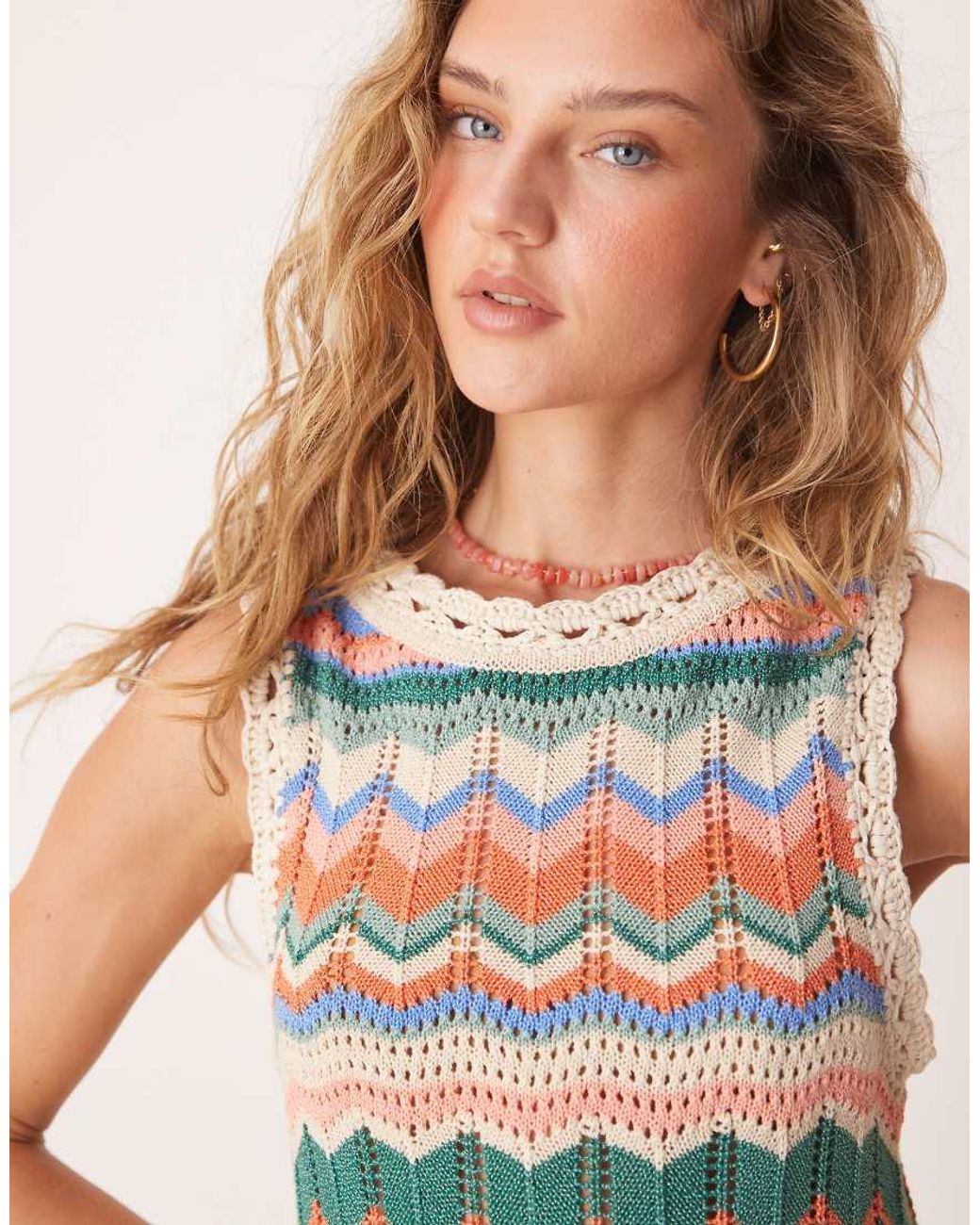 Free People Sandy Mae Knitted Mini Dress in Natural | Lyst UK